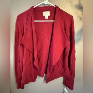 New Calson Women's Burgandy Open Front Cardigan Sweater. 100% Cotton. Size Small